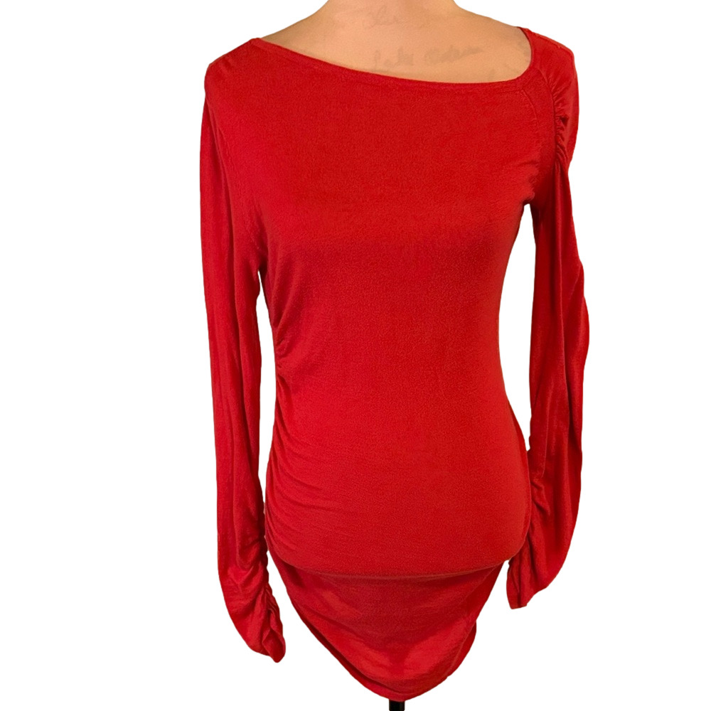 Moda International Ruched Long Red Women's Lightweight sweater size M